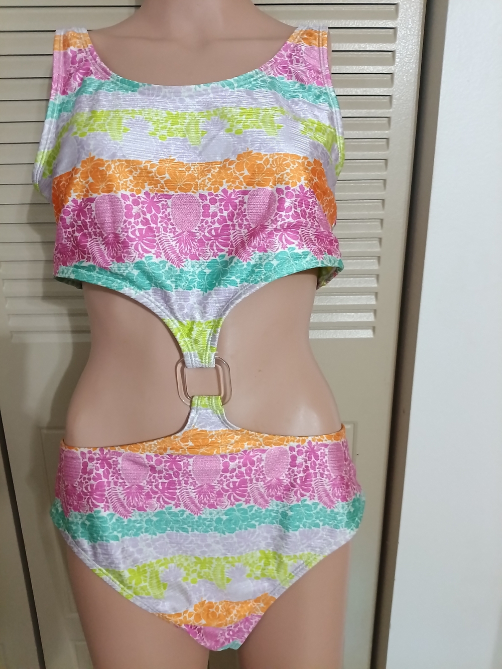 Women's Multicolor Floral Stripe One-Piece Swimsuit